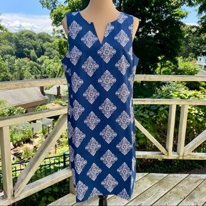 Cynthia Rowley Prussian Blue & White Medallion Print Sheath Dress Size 12 - NWOT